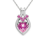 2.15 Carat (ctw) Lab-Created Pink Sapphire Heart Pendant Necklace in 14K White Gold with Chain